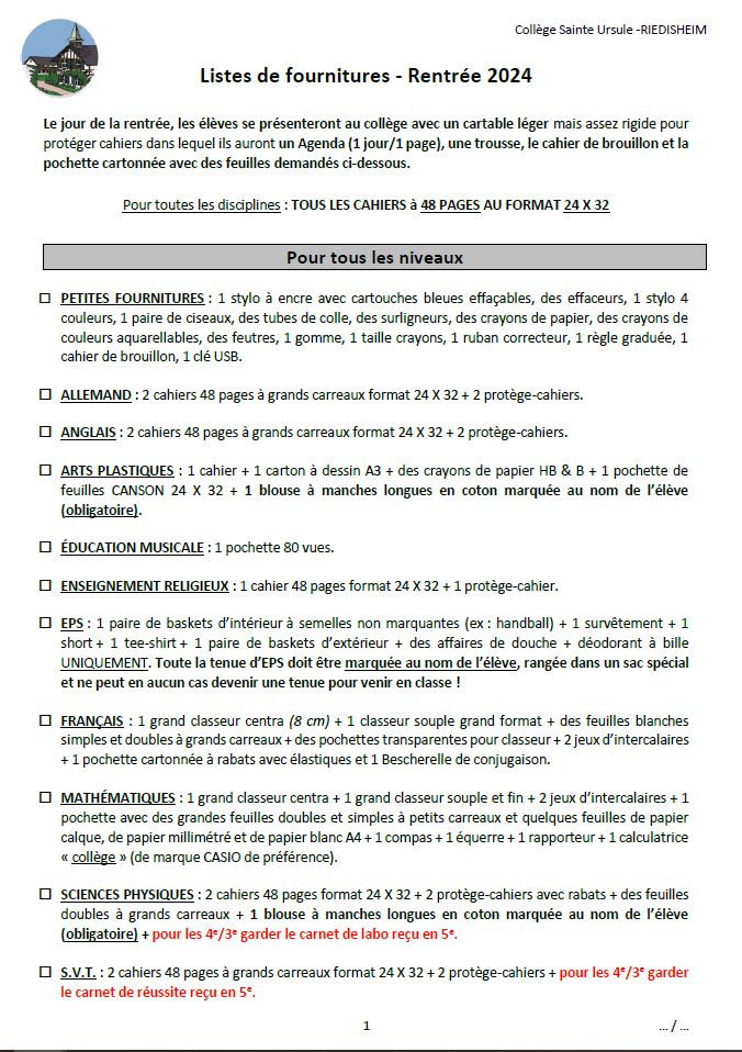 Fourniture scolaire 2024 1