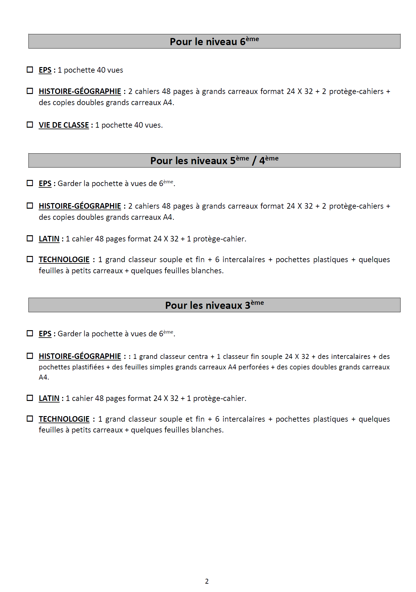 Fourniture scolaire 2025 2