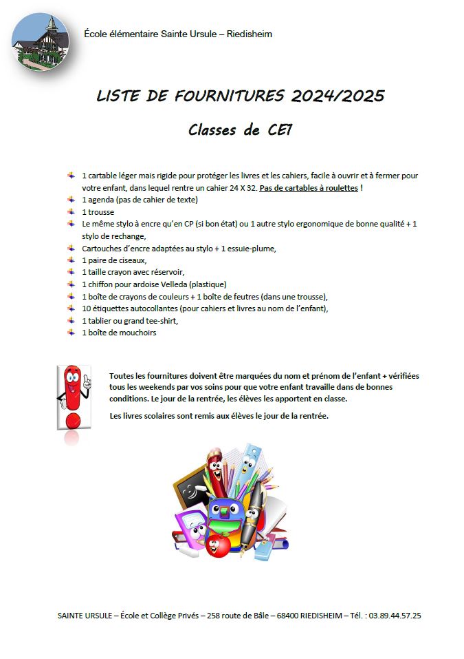 Liste fournitures 2024 CE1