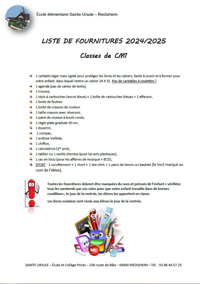 Liste fournitures 2024 CM1