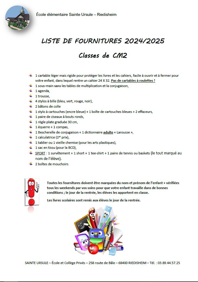 Liste fournitures 2024 CM2