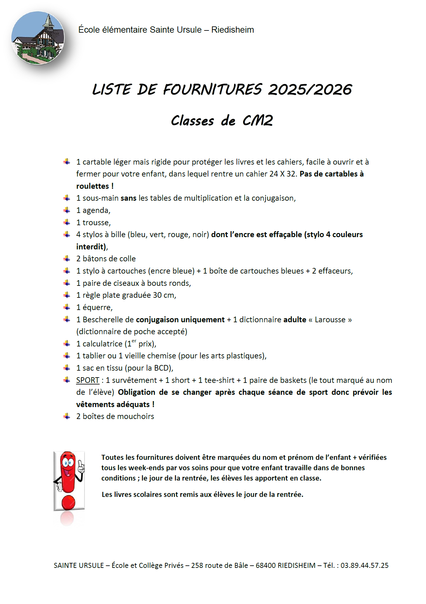 Liste fournitures 2024 CM2